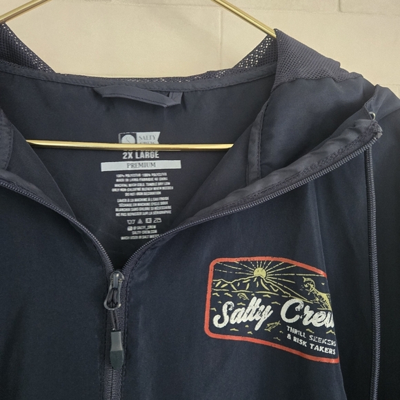 Salty Crew Frenzy Windbreaker Zip-Up Jacket Hooded Size 2XL Navy Blue - Picture 2 of 7